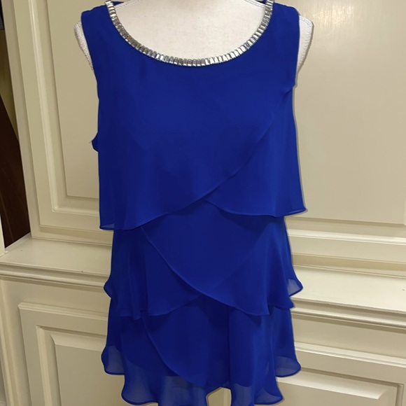 S Levine Rhinestone Neckline Tiered Ruffle Tank Blouse Bright Lapis Blue Size L - Picture 10 of 10